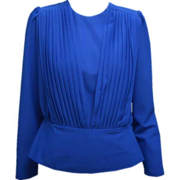 Cobalt Blue statement pleat detail  peplum blouse